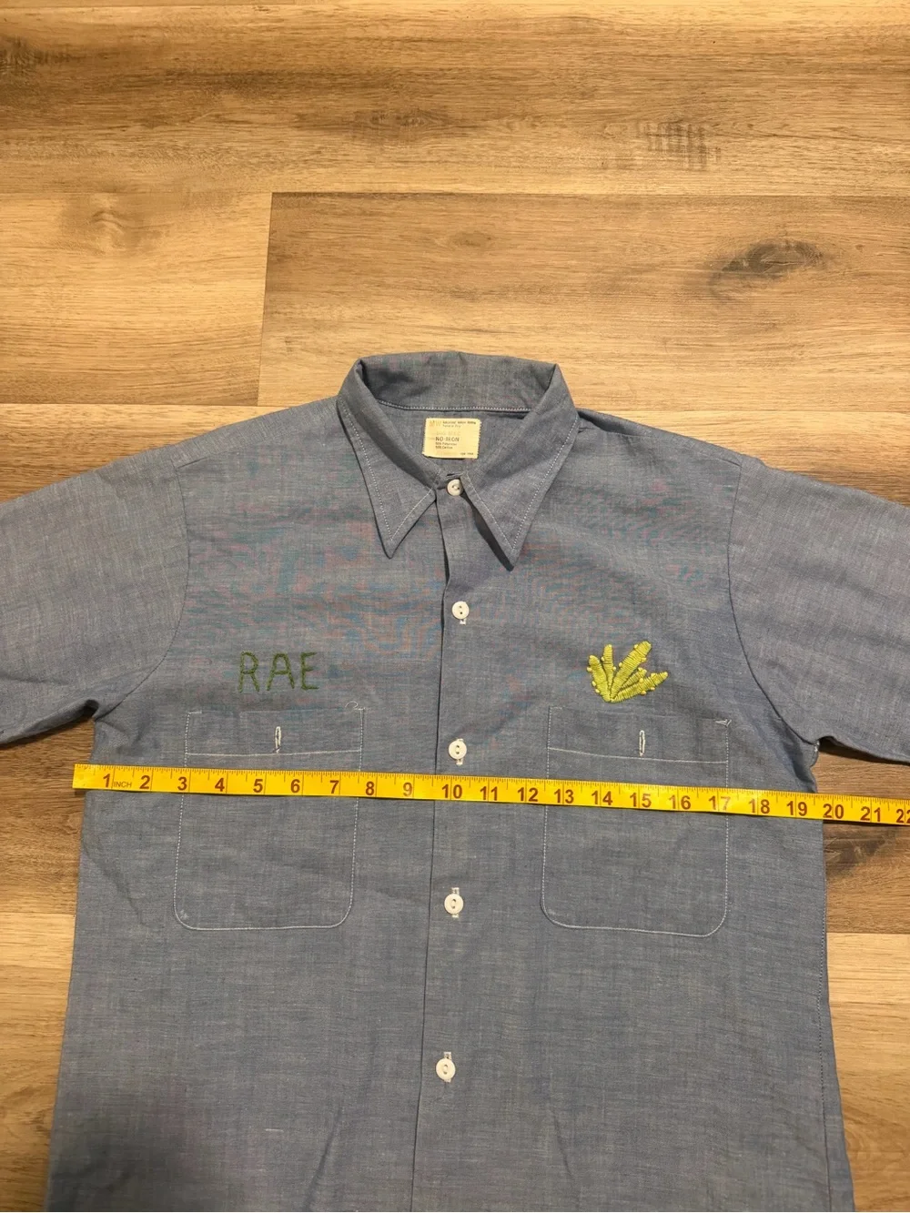 Vtg 70s BIG MAC Chambray Shirt Short Sleeve Sz M Western Chain Stitch